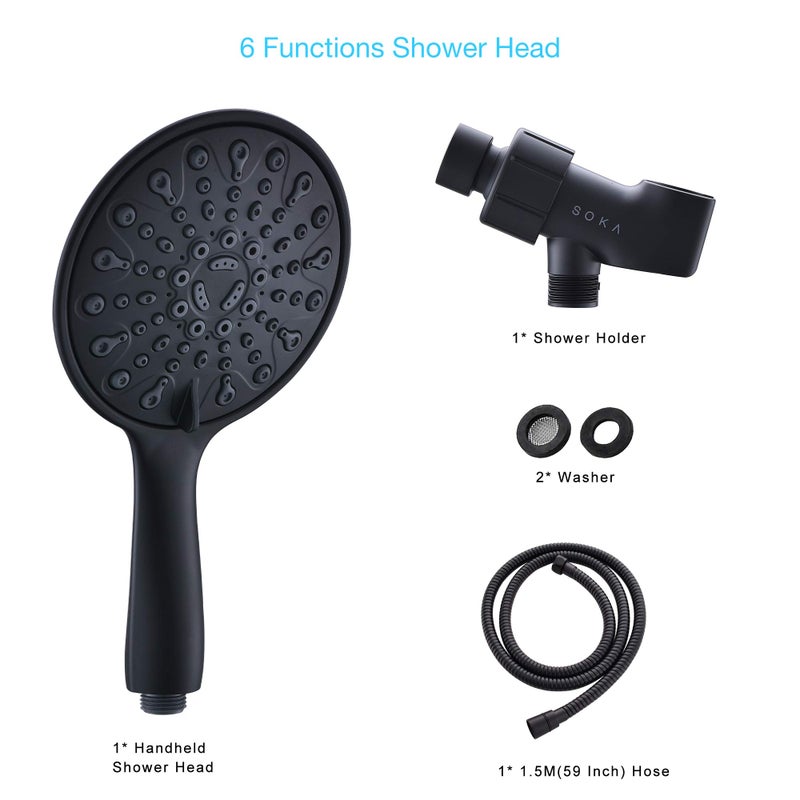 SOKA High Pressure Shower Heads with 6 Spray Setting Massage Spa 6" Showerhead with Handheld Shower Head with Extra Long Hose 59 Inches(5 Feetï¼‰And Adjustable Bracket Matte Black - Image 5